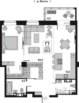 1-к квартира, вторичка, 64м2, 11/20 этаж