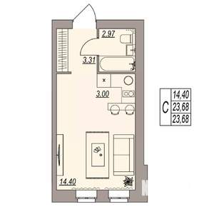 Студия квартира, вторичка, 24м2, 3/3 этаж