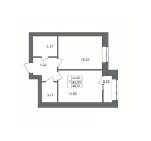 1-к квартира, вторичка, 46м2, 9/10 этаж