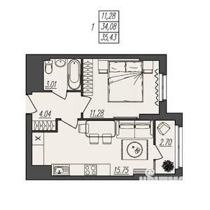 1-к квартира, вторичка, 35м2, 4/17 этаж