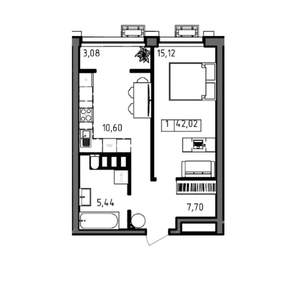 1-к квартира, вторичка, 42м2, 22/23 этаж