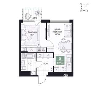 1-к квартира, вторичка, 38м2, 2/10 этаж