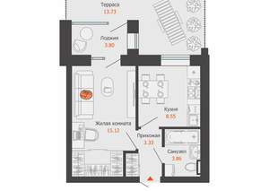 1-к квартира, строящийся дом, 37м2, 5/8 этаж