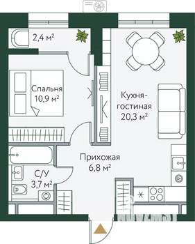 1-к квартира, вторичка, 44м2, 18/24 этаж