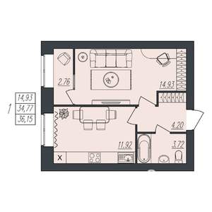 1-к квартира, вторичка, 36м2, 5/10 этаж