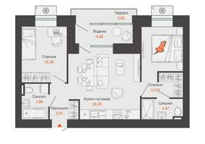 2-к квартира, строящийся дом, 55м2, 3/8 этаж