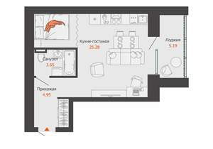 Студия квартира, строящийся дом, 36м2, 2/8 этаж