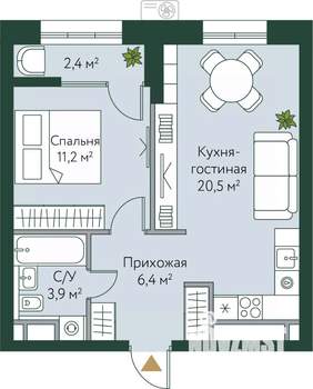1-к квартира, вторичка, 44м2, 5/24 этаж