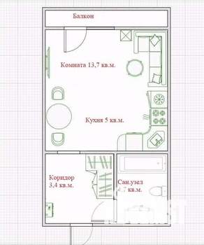 Студия квартира, вторичка, 27м2, 16/19 этаж