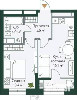 1-к квартира, вторичка, 42м2, 2/24 этаж