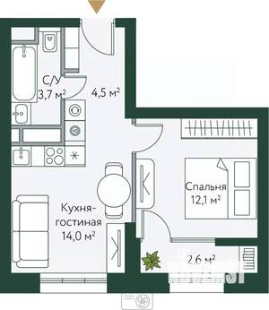 1-к квартира, вторичка, 37м2, 12/24 этаж