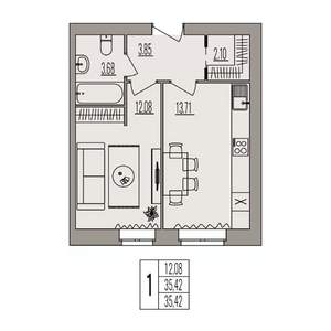 1-к квартира, вторичка, 35м2, 2/3 этаж