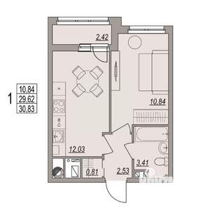1-к квартира, вторичка, 31м2, 6/6 этаж