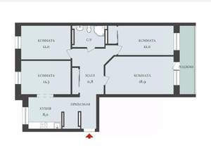 3-к квартира, вторичка, 89м2, 9/10 этаж