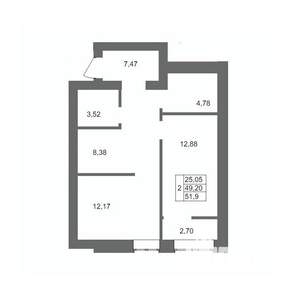2-к квартира, вторичка, 52м2, 3/10 этаж