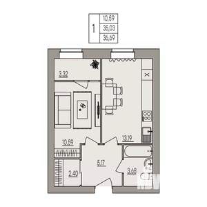 1-к квартира, вторичка, 37м2, 2/3 этаж