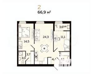 2-к квартира, сданный дом, 67м2, 15/19 этаж