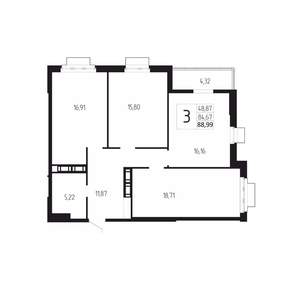 3-к квартира, вторичка, 89м2, 18/18 этаж