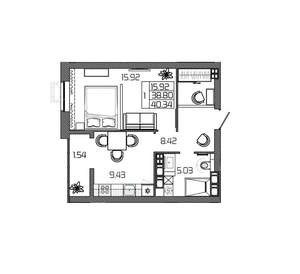 1-к квартира, вторичка, 40м2, 22/24 этаж