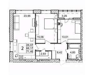 2-к квартира, вторичка, 71м2, 9/9 этаж