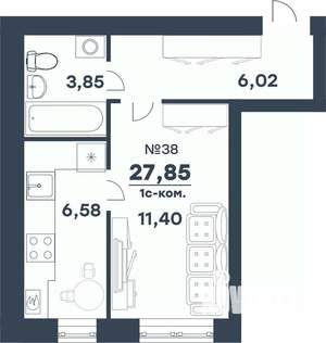 1-к квартира, строящийся дом, 28м2, 4/5 этаж