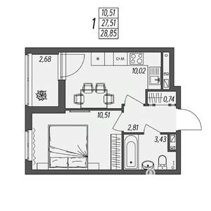 1-к квартира, вторичка, 29м2, 2/10 этаж