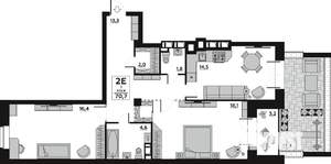 2-к квартира, вторичка, 71м2, 1/7 этаж