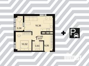 1-к квартира, строящийся дом, 42м2, 20/23 этаж
