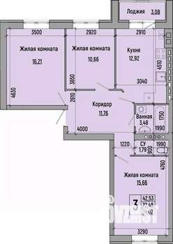 3-к квартира, строящийся дом, 74м2, 4/4 этаж