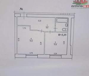 2-к квартира, вторичка, 37м2, 1/5 этаж