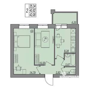 2-к квартира, строящийся дом, 42м2, 5/7 этаж
