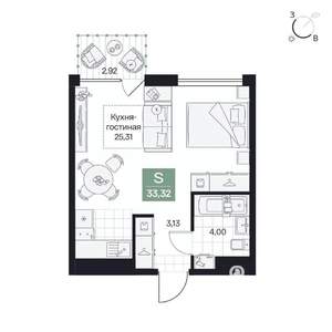 Студия квартира, вторичка, 33м2, 4/8 этаж