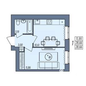 1-к квартира, вторичка, 29м2, 4/8 этаж