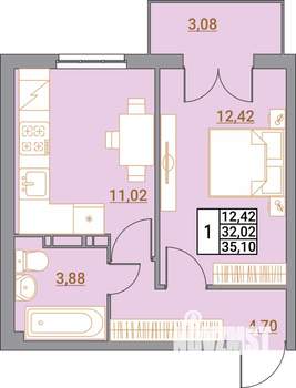 1-к квартира, вторичка, 35м2, 3/5 этаж