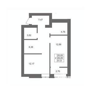 2-к квартира, вторичка, 52м2, 6/10 этаж