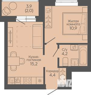 1-к квартира, вторичка, 37м2, 1/19 этаж