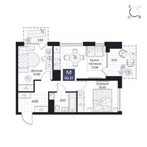 2-к квартира, вторичка, 50м2, 8/8 этаж