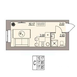 Студия квартира, вторичка, 18м2, 3/3 этаж