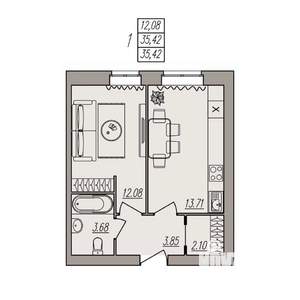 1-к квартира, вторичка, 35м2, 3/3 этаж