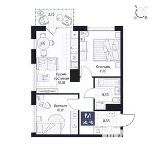 2-к квартира, вторичка, 50м2, 6/8 этаж