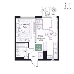 Студия квартира, вторичка, 36м2, 5/8 этаж