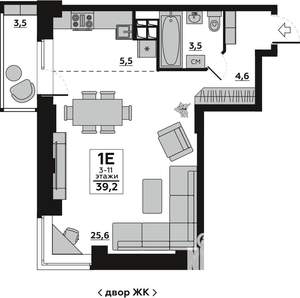 1-к квартира, вторичка, 39м2, 3/19 этаж