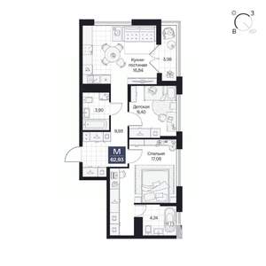 2-к квартира, вторичка, 63м2, 8/10 этаж