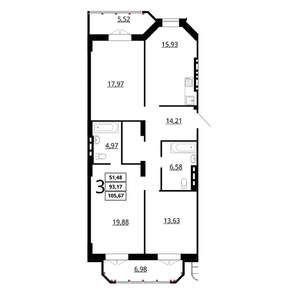 3-к квартира, сданный дом, 106м2, 5/7 этаж