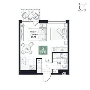 Студия квартира, вторичка, 33м2, 6/8 этаж