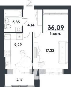 1-к квартира, строящийся дом, 36м2, 1/4 этаж