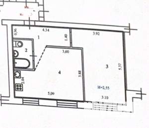 2-к квартира, вторичка, 45м2, 1/9 этаж