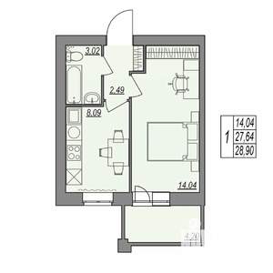 1-к квартира, строящийся дом, 29м2, 3/7 этаж