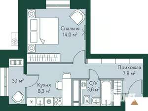 1-к квартира, строящийся дом, 37м2, 18/24 этаж