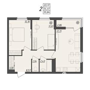 2-к квартира, вторичка, 56м2, 2/10 этаж
